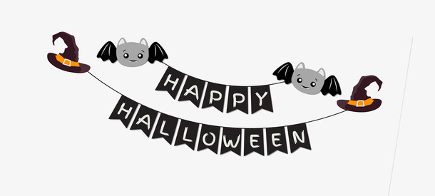 黑色卡通开心万圣节条幅免抠