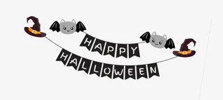 黑色卡通开心万圣节条幅免抠