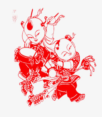 红色中国娃娃剪纸免抠