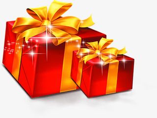 手绘新年红色礼盒装饰免抠