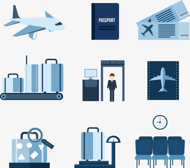 矢量手绘乘坐飞机相关图案免抠