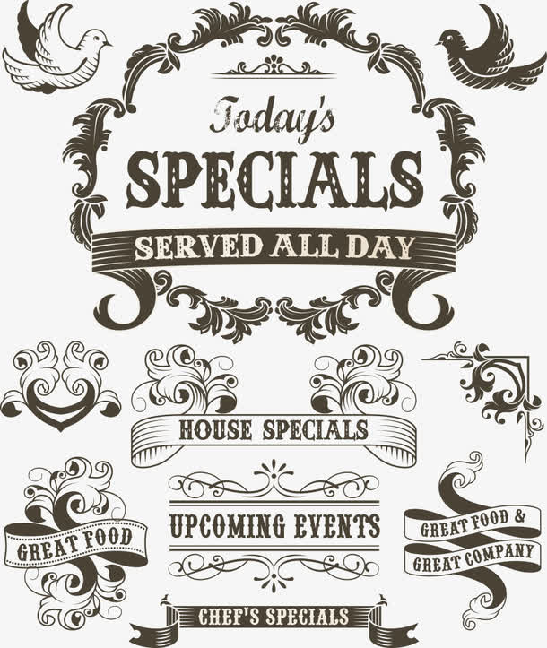 矢量手绘花纹和小鸟免抠