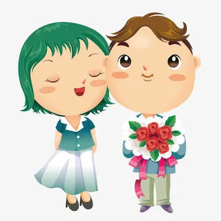 捧着鲜花的新郎新娘免抠