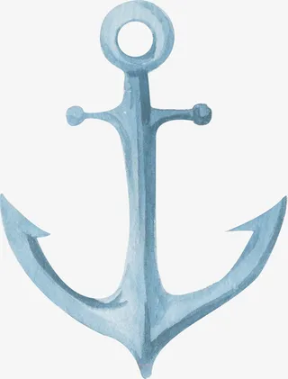 蓝色手绘的鱼钩素材免抠