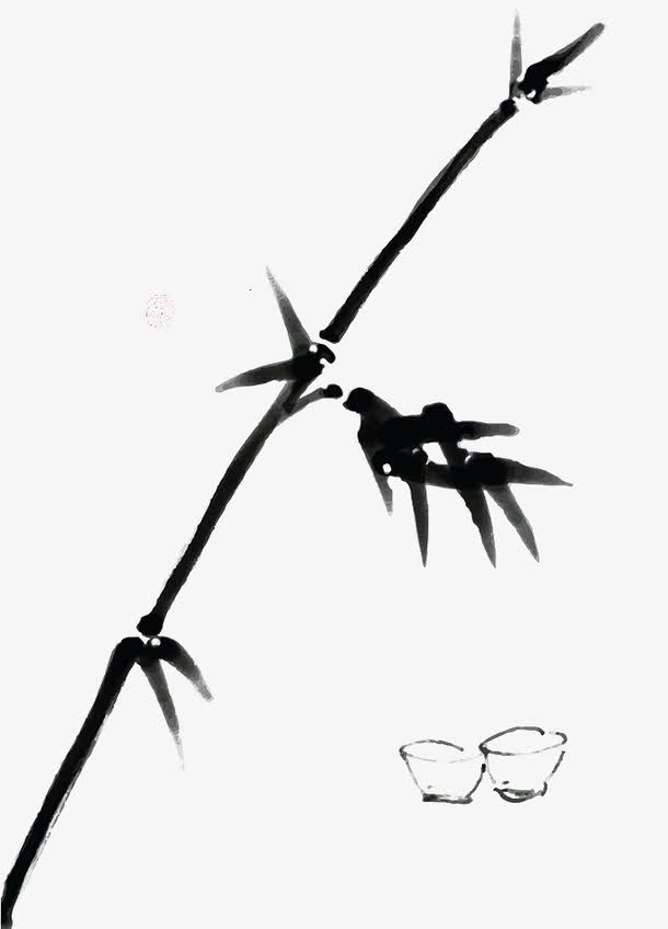 黑色手绘竹子免抠