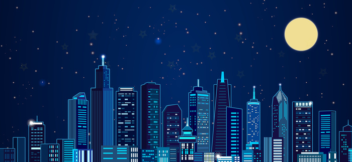 蓝色商务城市剪影中秋banner高清