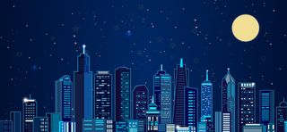 蓝色商务城市剪影中秋banner高清