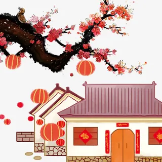 新年卡通房屋装饰图案免抠