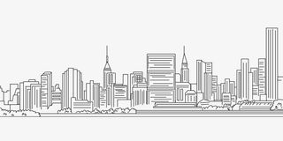手绘线描城市剪影免抠