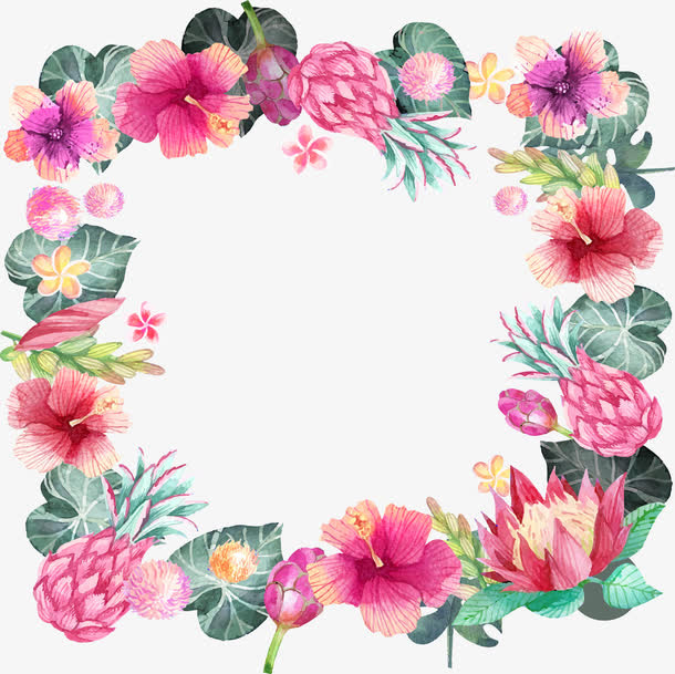 浪漫水彩手绘花朵边框免抠