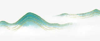 国潮手绘描金山水画免抠