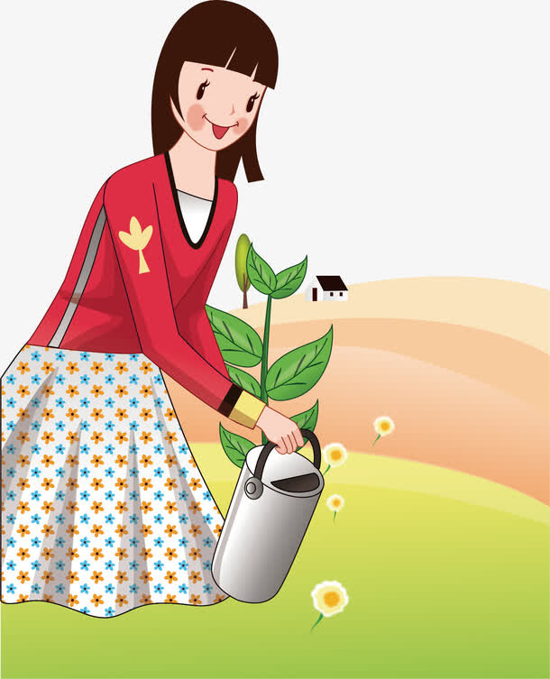 女人植树海报卡通促销素材免抠