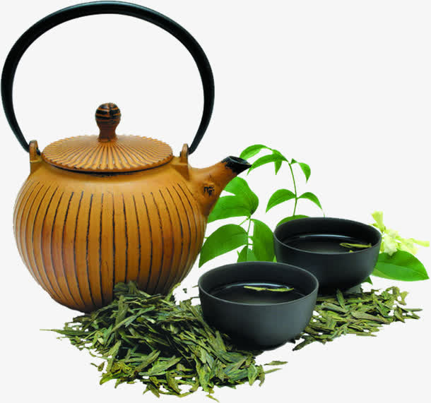 茶壶茶叶毛笔字素材免抠