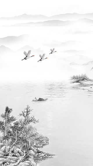 简约水墨中国画手机端H5背景高清