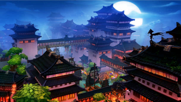 古风圆月建筑图片素材免抠