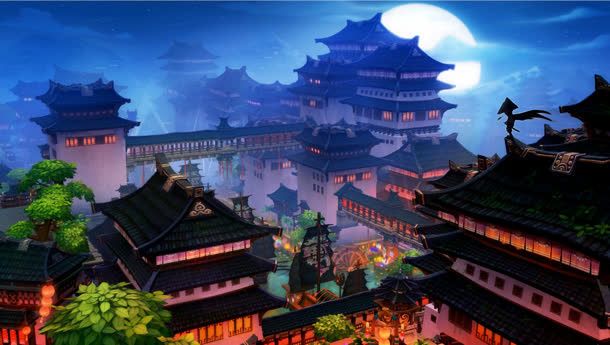 古风圆月建筑图片素材免抠