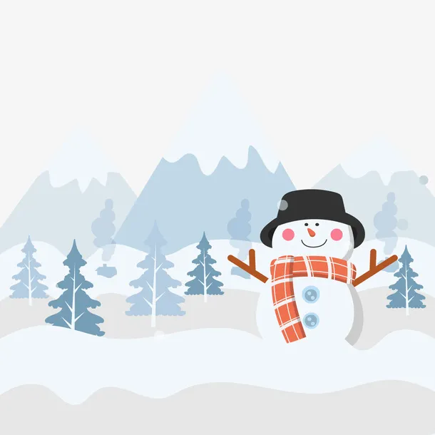 卡通冬季雪中的雪人矢量图免抠