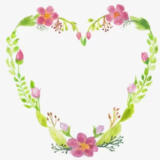手绘水彩心形边框免抠