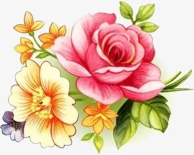 中秋节手绘粉花绿叶免抠