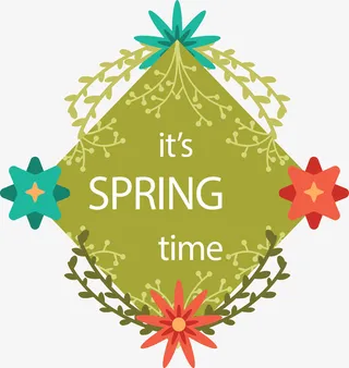 菱形块春天装饰框免抠