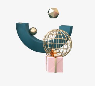 商铺 商业 C4D 装饰 金色 绿色免抠