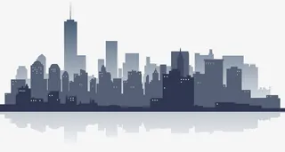 灰色城市剪影倒影免抠