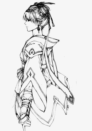 古代女子人物黑白手绘图免抠