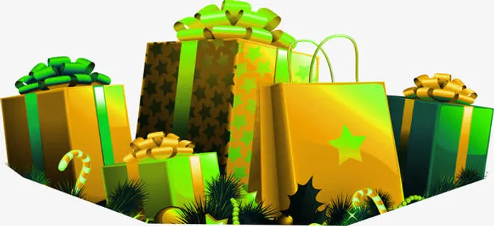 绿黄色渐变星星礼盒免抠