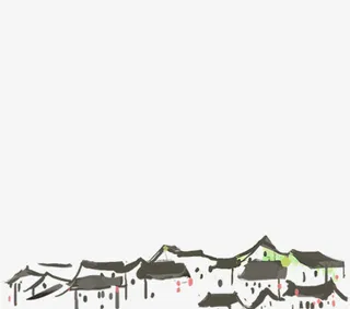 春季彩色水墨房子免抠