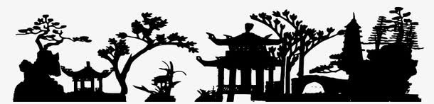 一款古典风格中国庭院剪影矢量素免抠