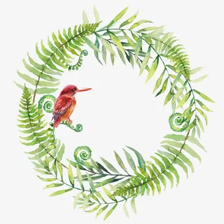 手绘绿色植物叶子边框免抠