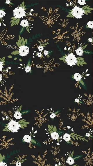 -手绘白花金叶黑底H5背景高清