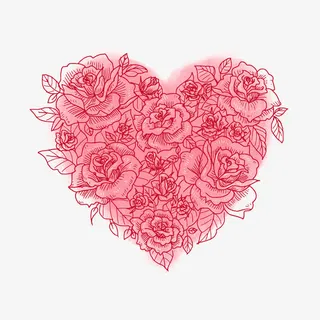 手绘情人节红色心形鲜花免抠
