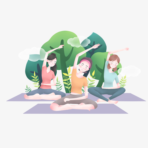 瑜伽多人团体企业卡通免抠