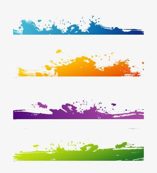 彩色水墨风横条边框装饰图案免抠