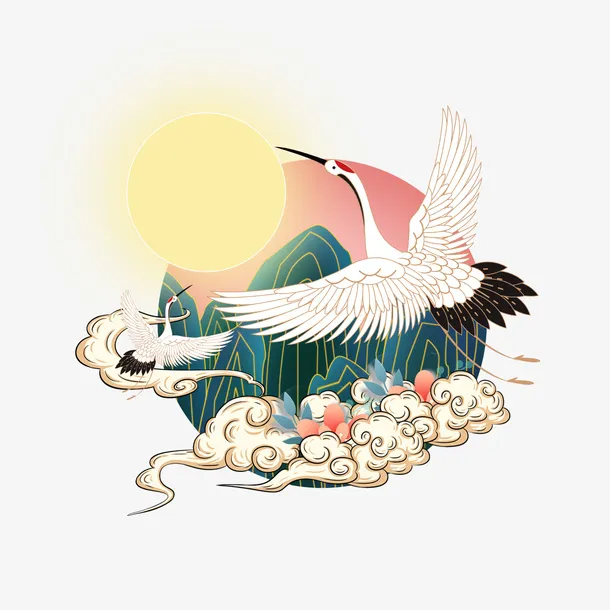 中国风仙鹤元素国潮免抠