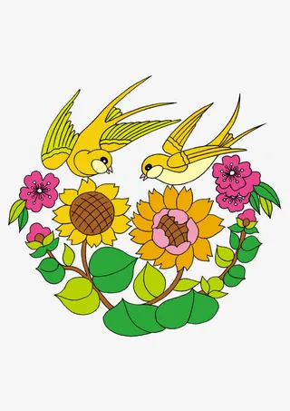 喜鹊向日葵卡通矢量素材免抠