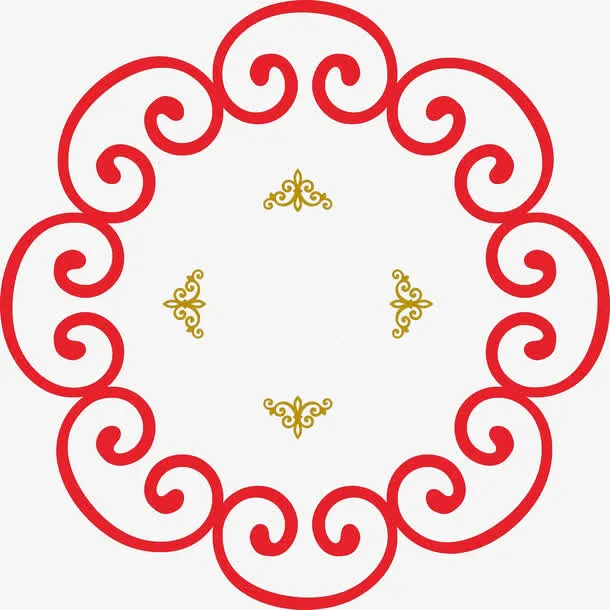 红色中国风花形边框素材免抠