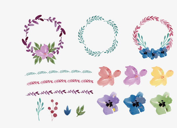 碎花花朵圆形花框免抠