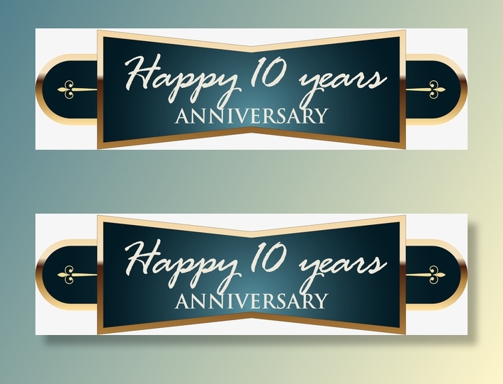 矢量蓝色欧美风结婚周年纪念标签免抠