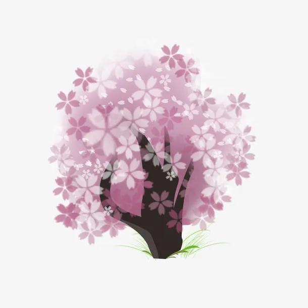 春季淡紫色樱花树免抠