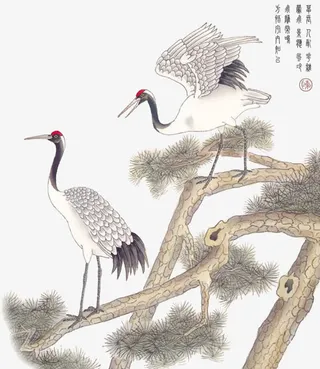 古代水墨画丹顶鹤免抠