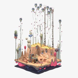 卡通立体创意土坡建筑免抠