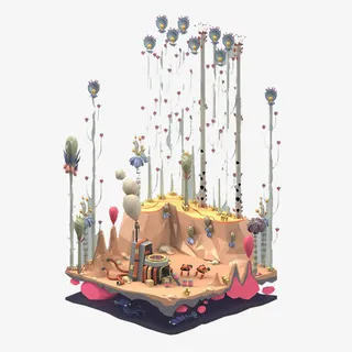 卡通立体创意土坡建筑免抠