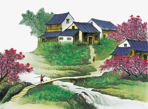 水墨手绘乡村免抠