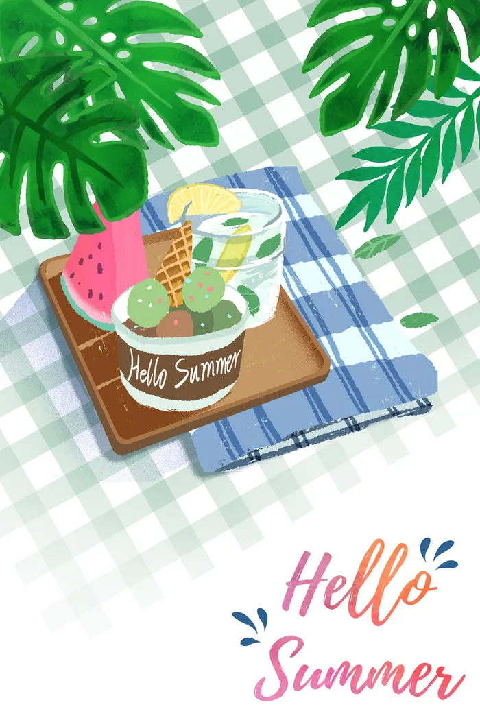 卡通清新夏天夏季绿植海报背景高清
