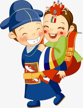 卡通手绘新郎新娘免抠