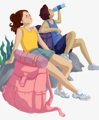 手绘插画人物户外郊游踏青休息一免抠