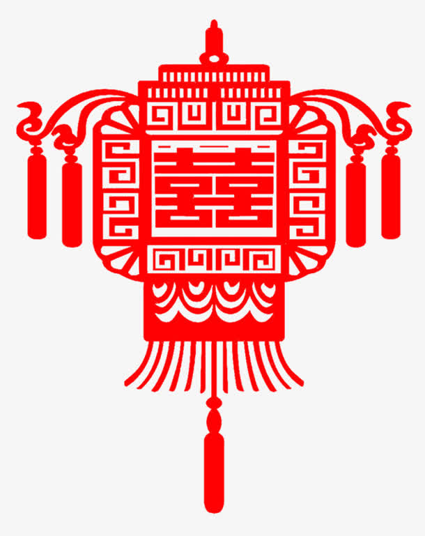 双喜剪纸红灯笼免抠