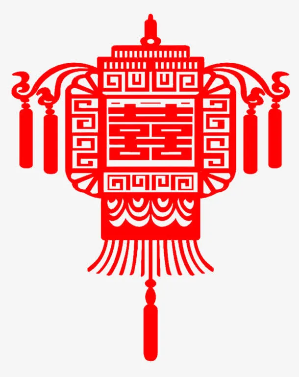 双喜剪纸红灯笼免抠